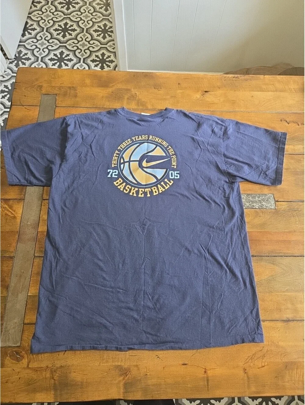 Vintage Y2K Nike Grey Tag Center Swoosh Basketball Shirt Navy Blue L